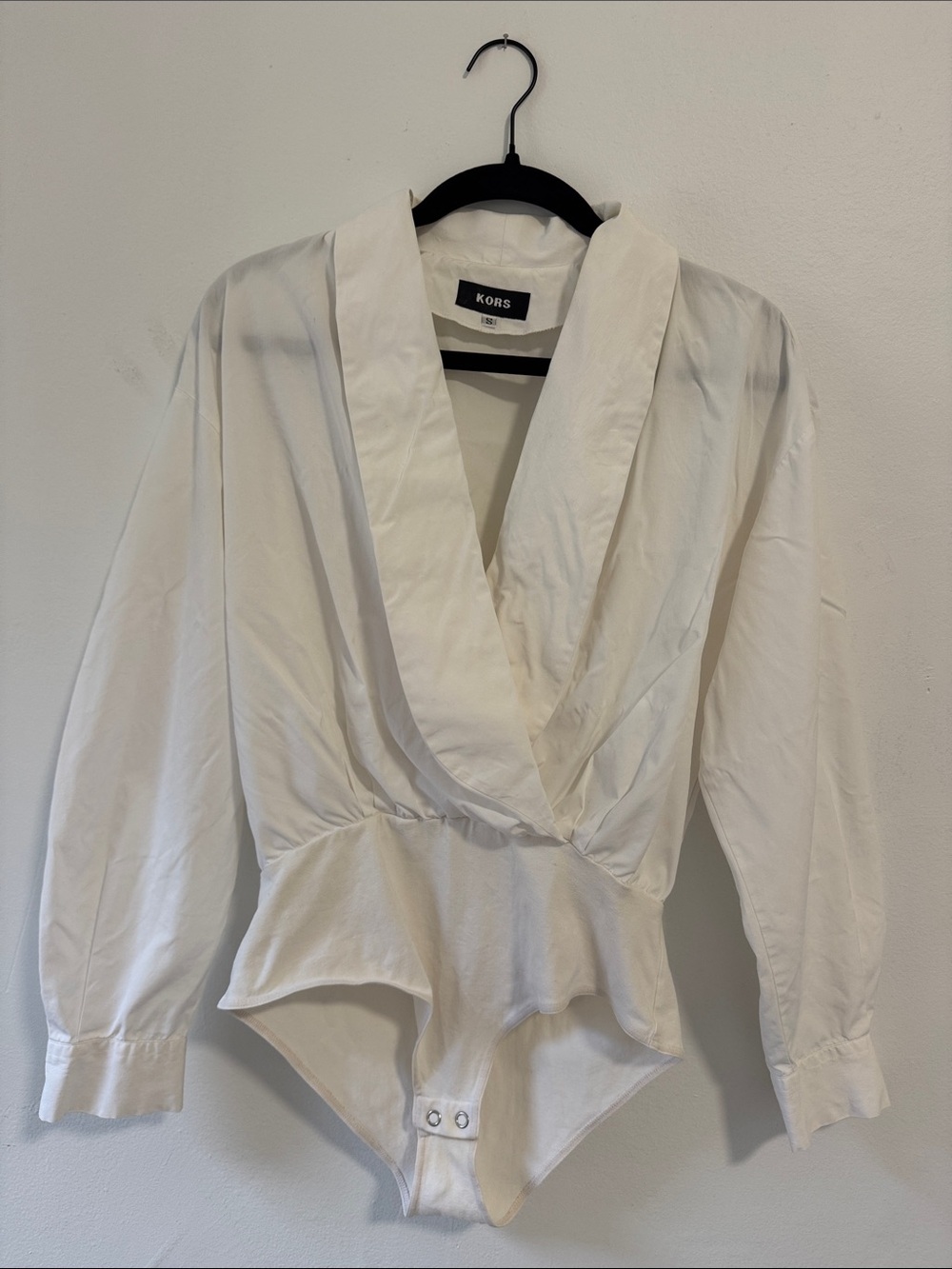 Vintage Kors White Draped V-Neck Bodysuit Top